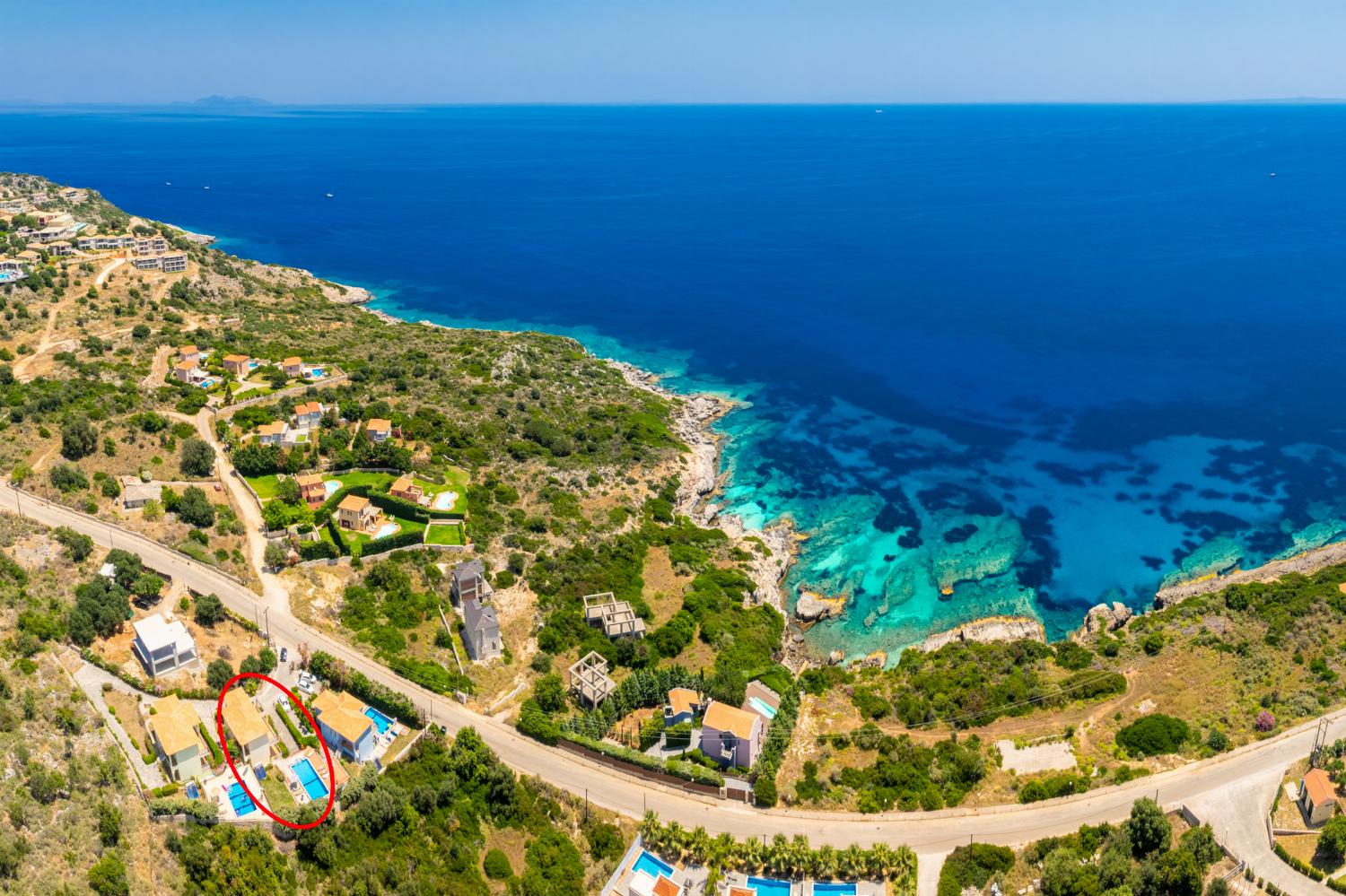 Aerial view showing location of villa
