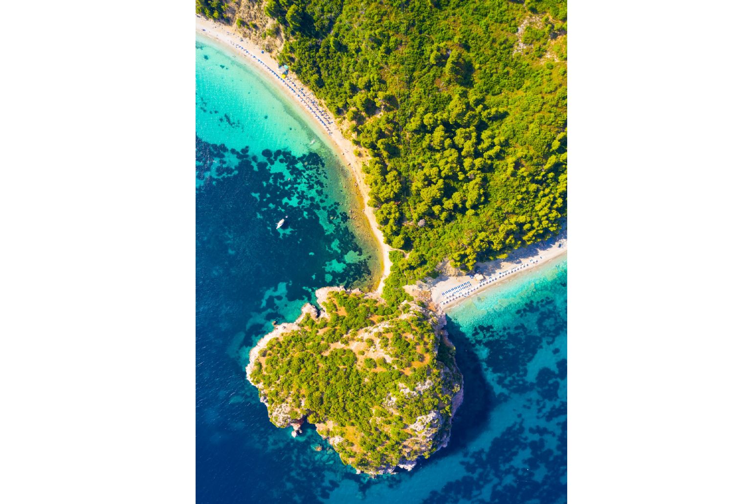 Aerial view of Stafilos Beach - only a 10 minute walk from Michaels Cottage