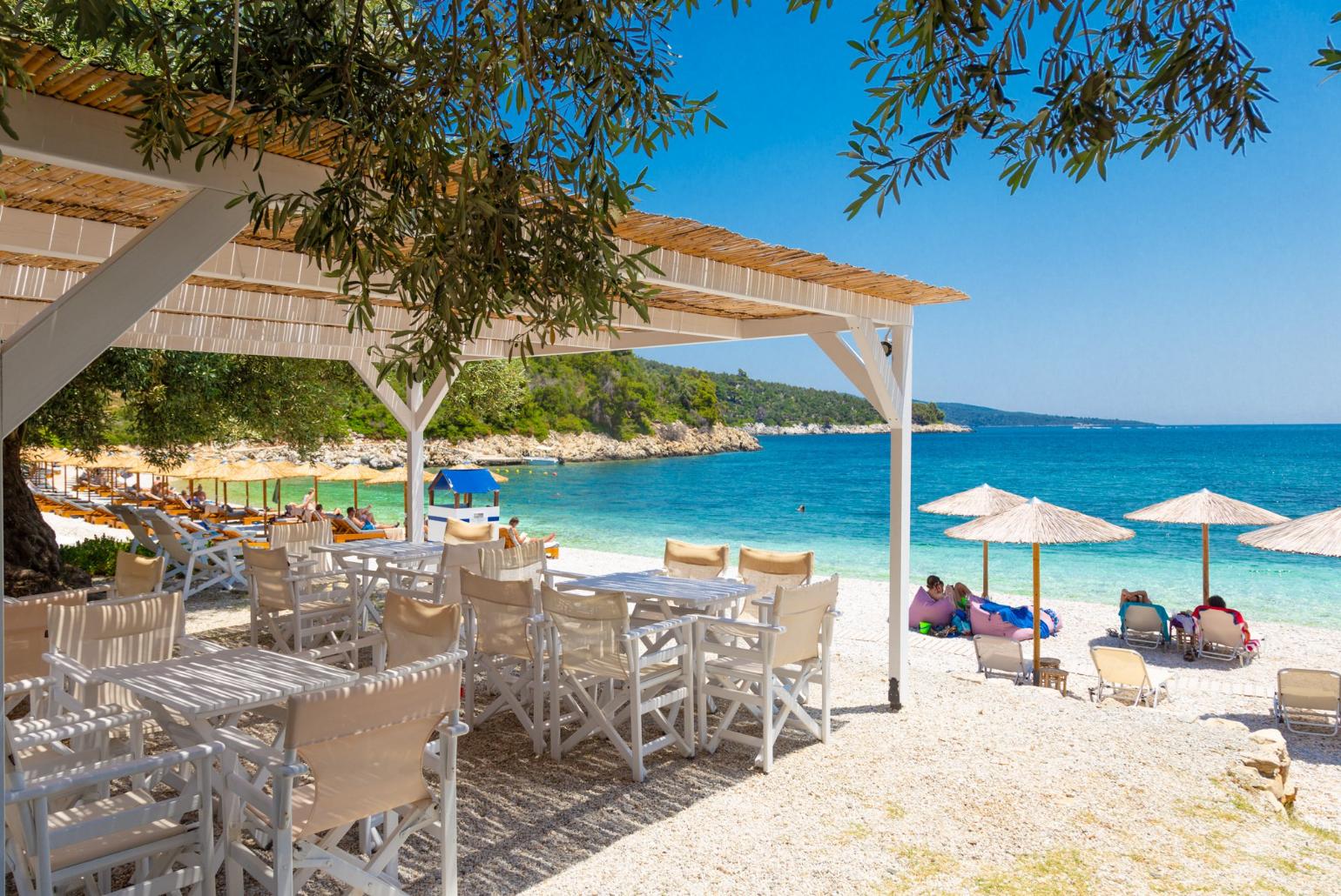 Waterfront taverna at Leftos Gialos Beach - only a 1 minute walk from Villa Tassoula