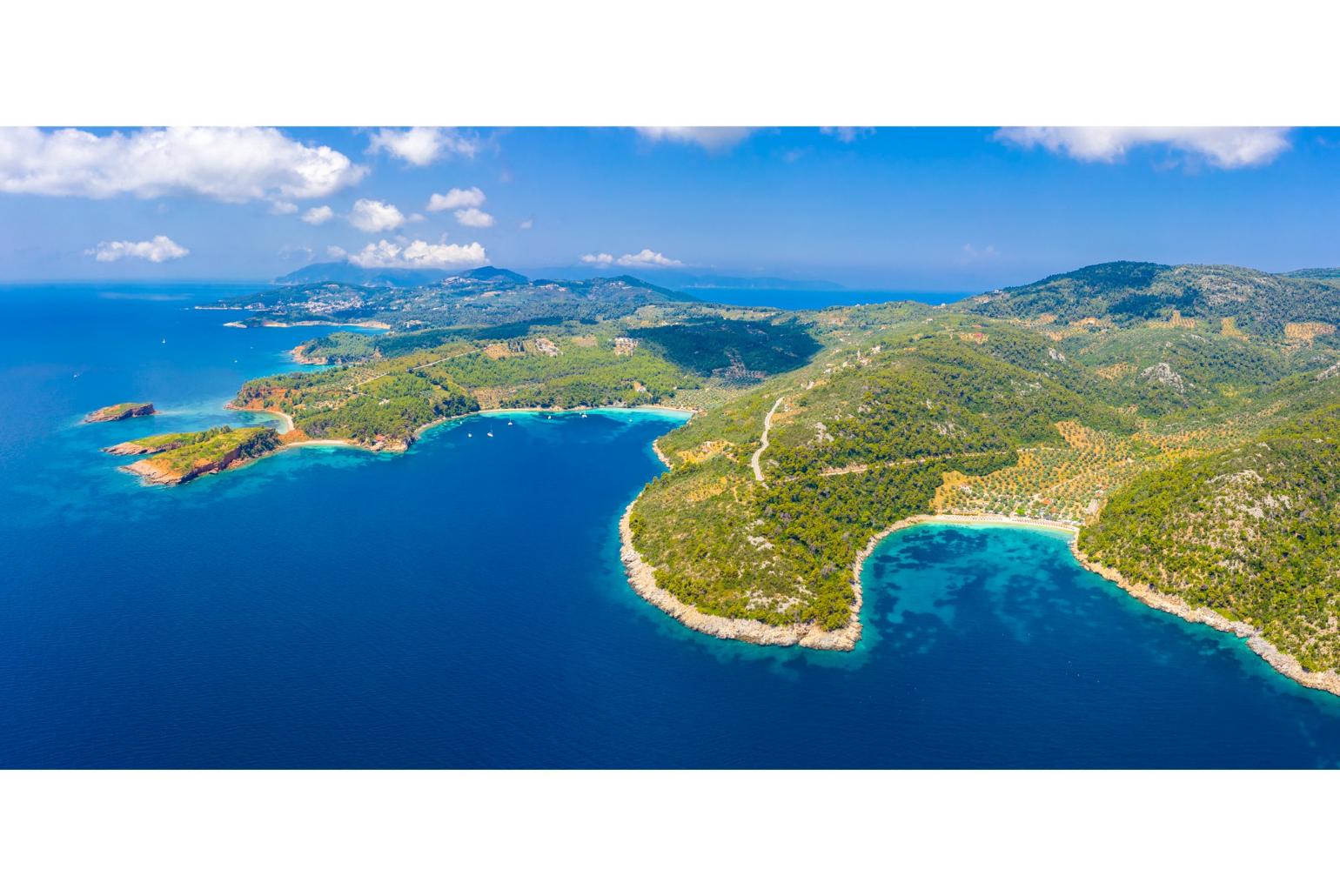 Aerial view of Leftos Gialos Beach and Kokkinokastro Beach