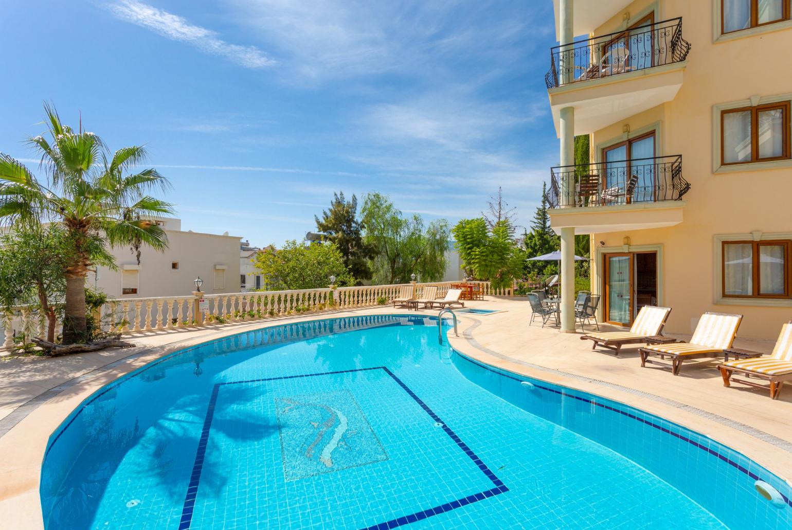 ,Beautiful apartment with shared pool and terrace with sea views