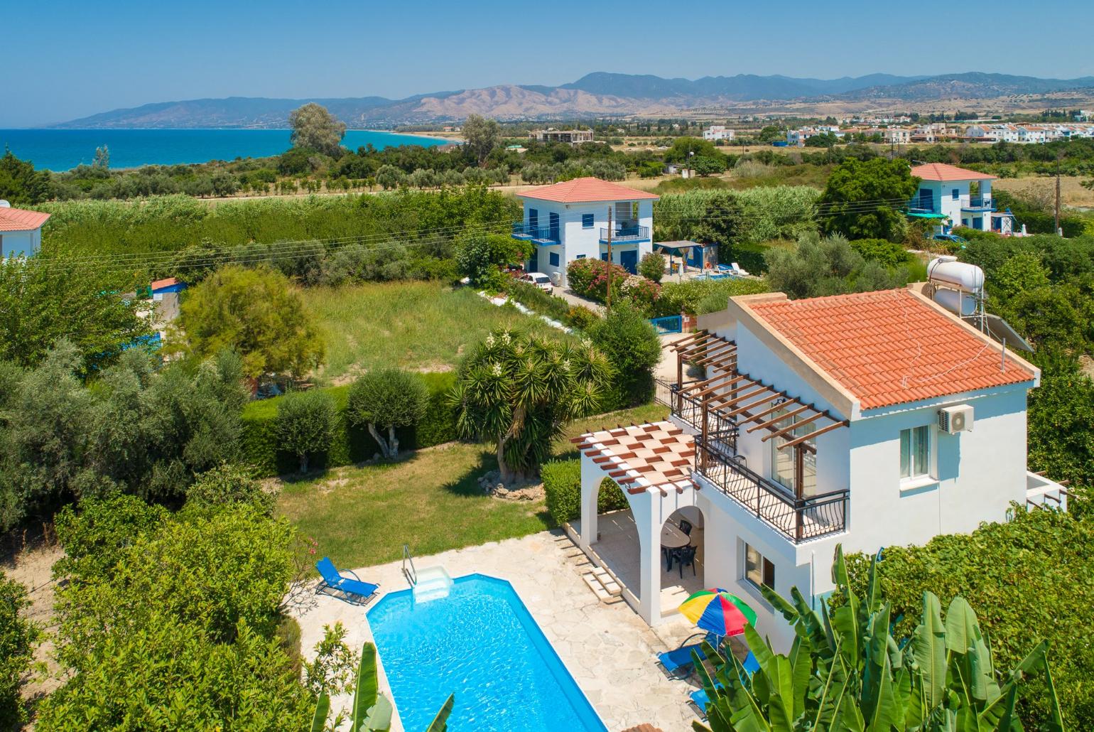 Aerial view of Sun Beach Villa Thio