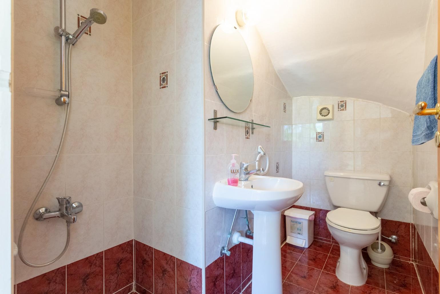 Family bathroom with overhead shower