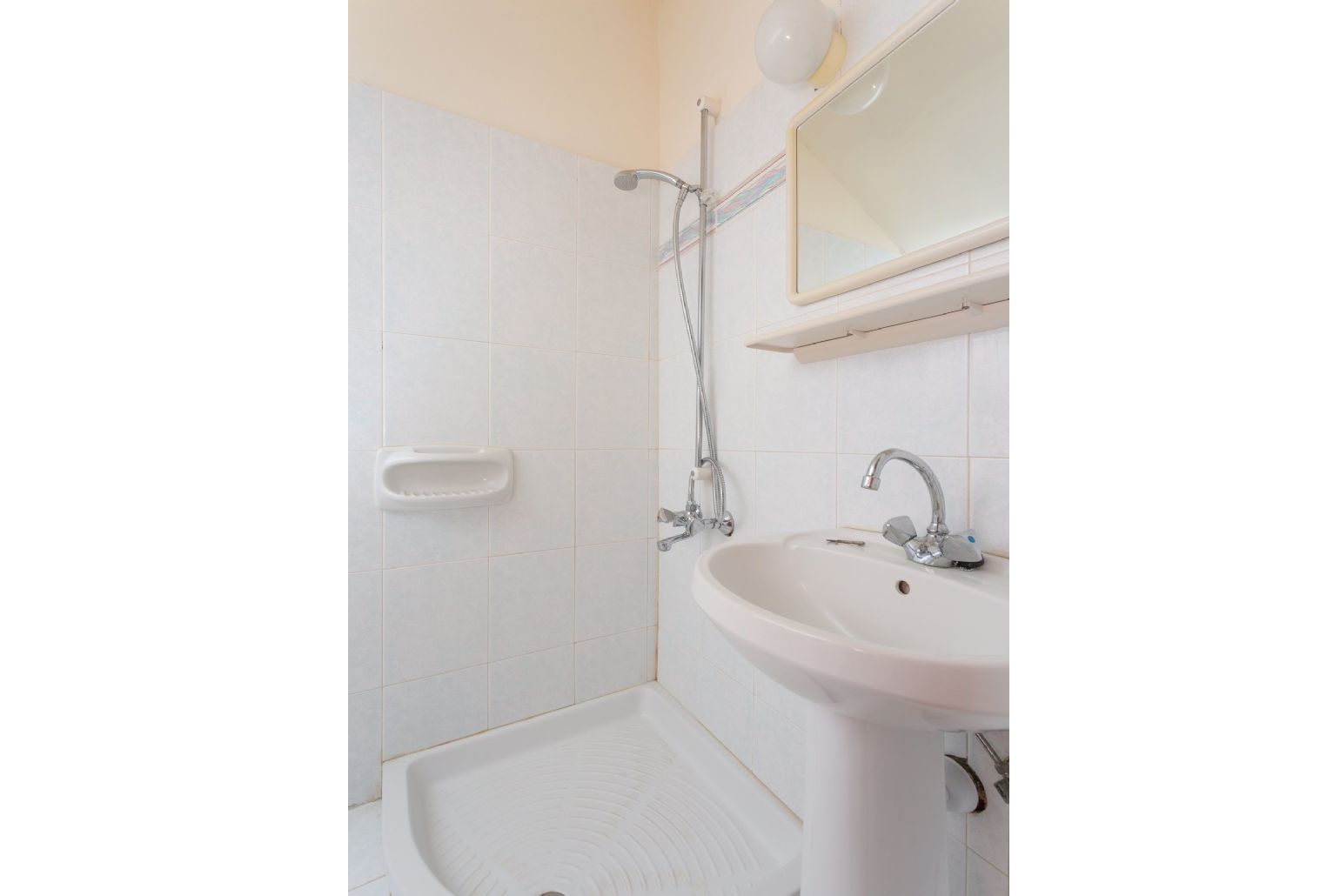 Family bathroom with overhead shower