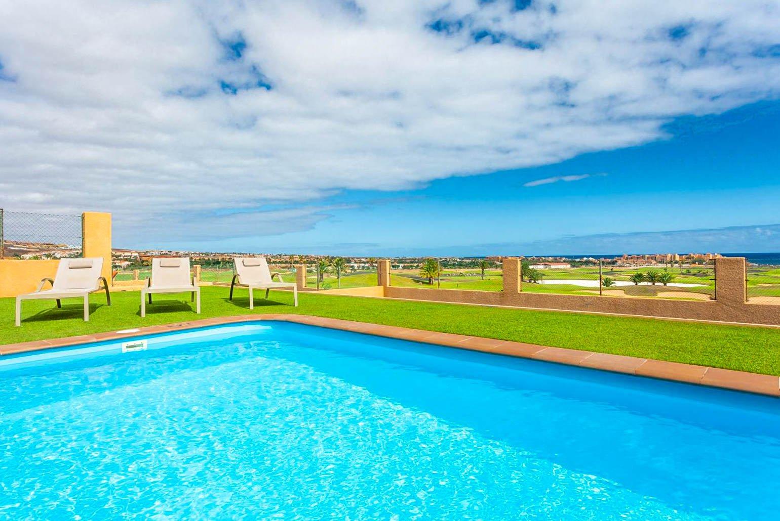 Private pool and terrace with sea views