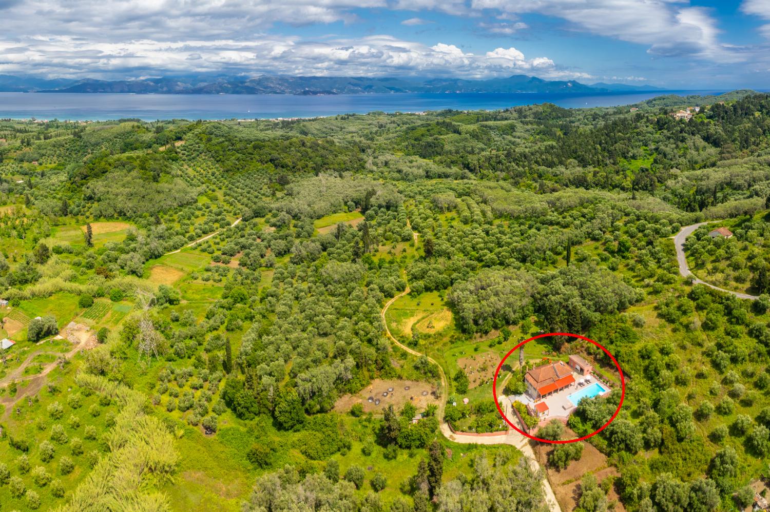 Aerial view showing location of villa
