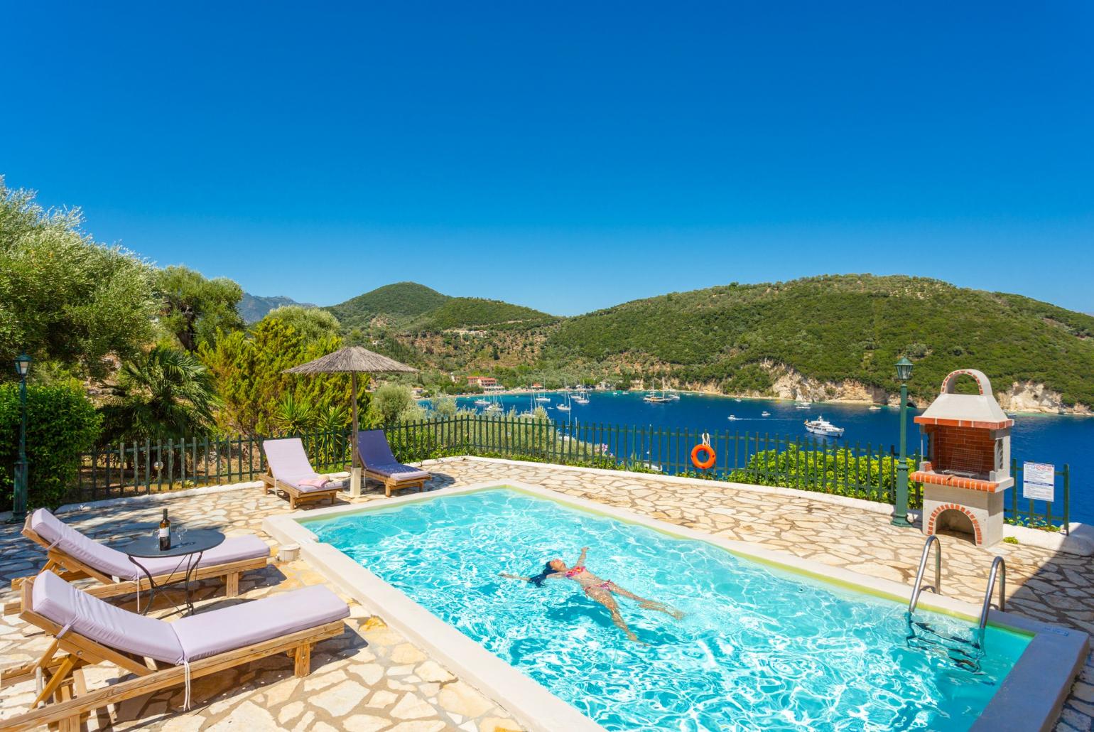 Private pool and terrace with panoramic sea views