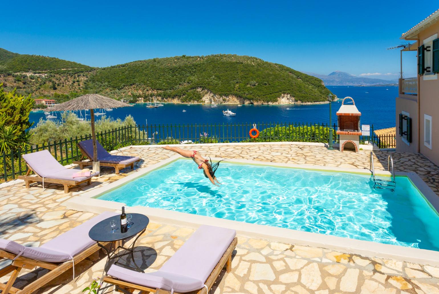 Private pool and terrace with panoramic sea views