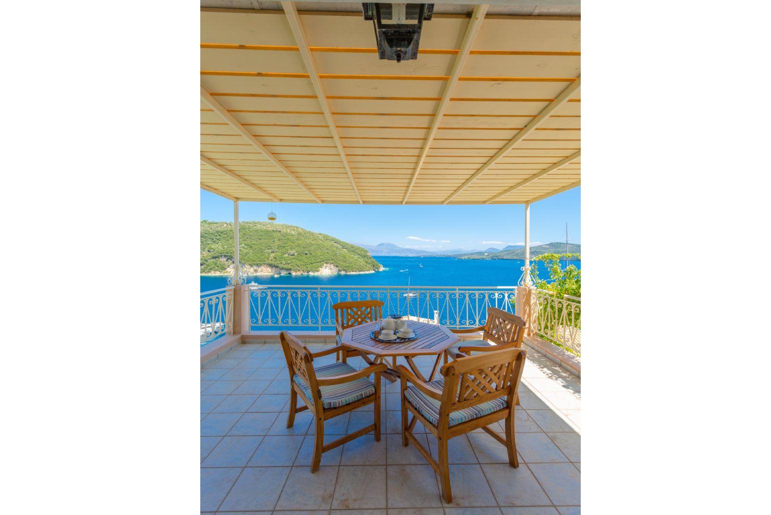 Sheltered balcony with panoramic sea views