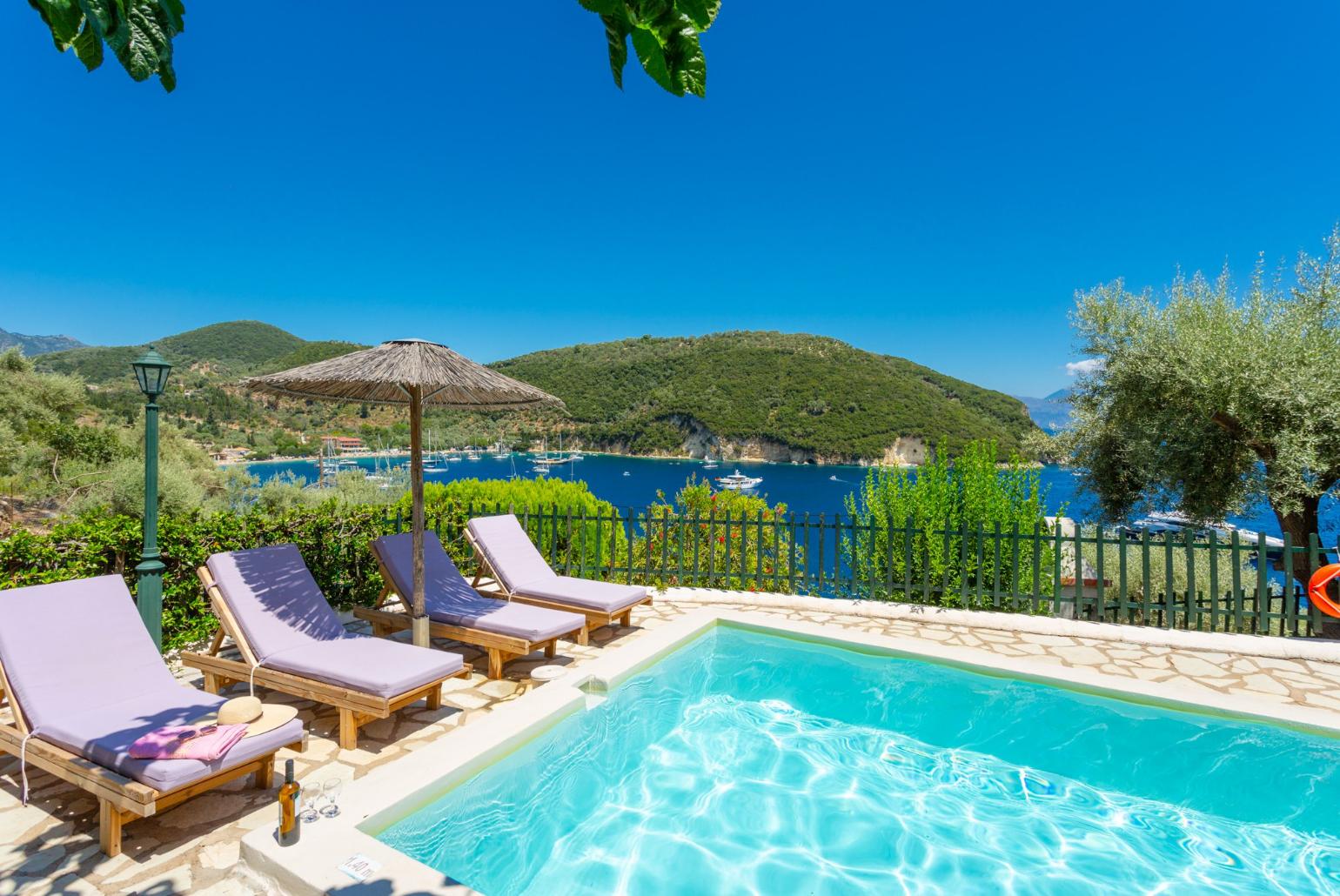 Private pool and terrace with panoramic sea views