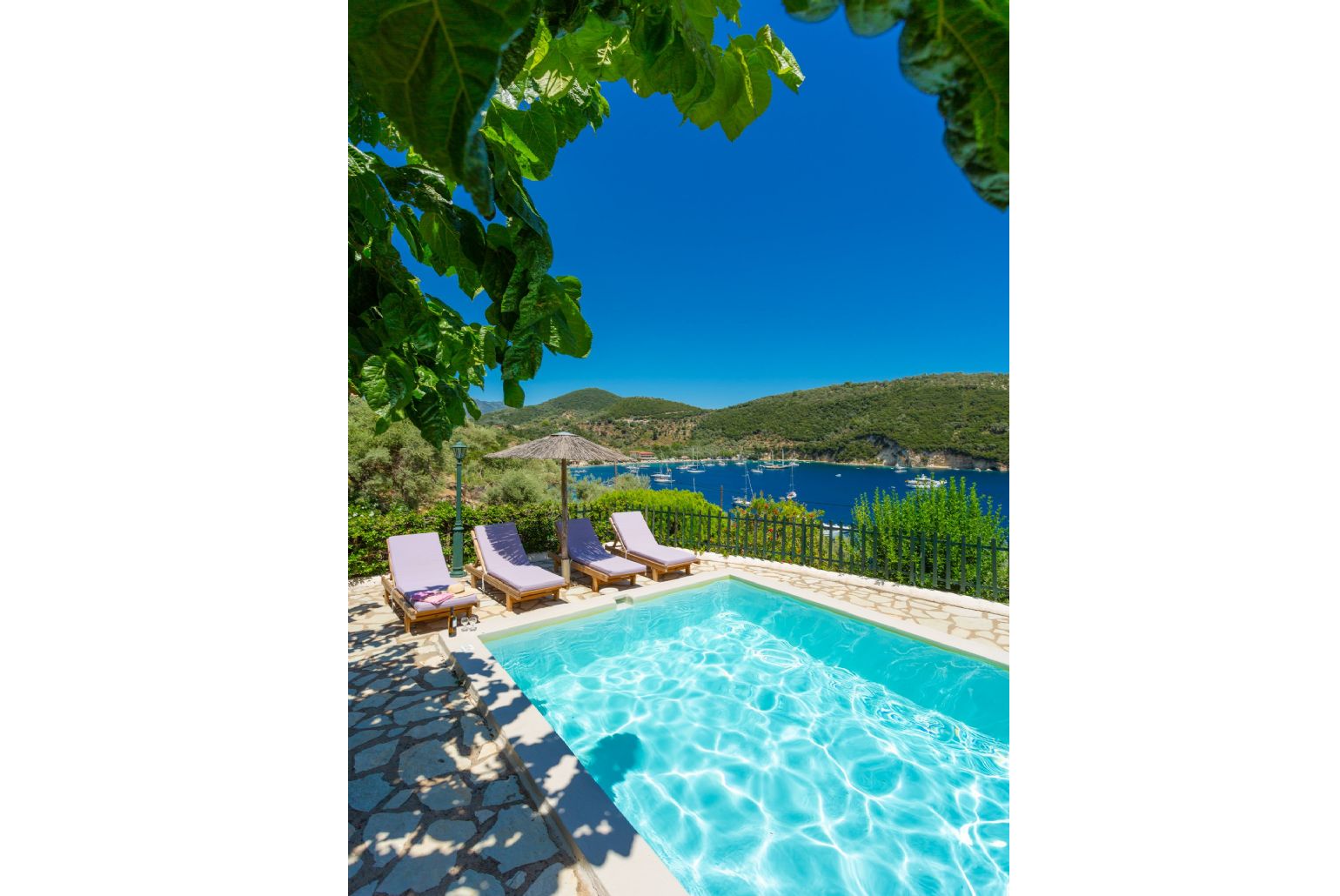 Private pool and terrace with panoramic sea views