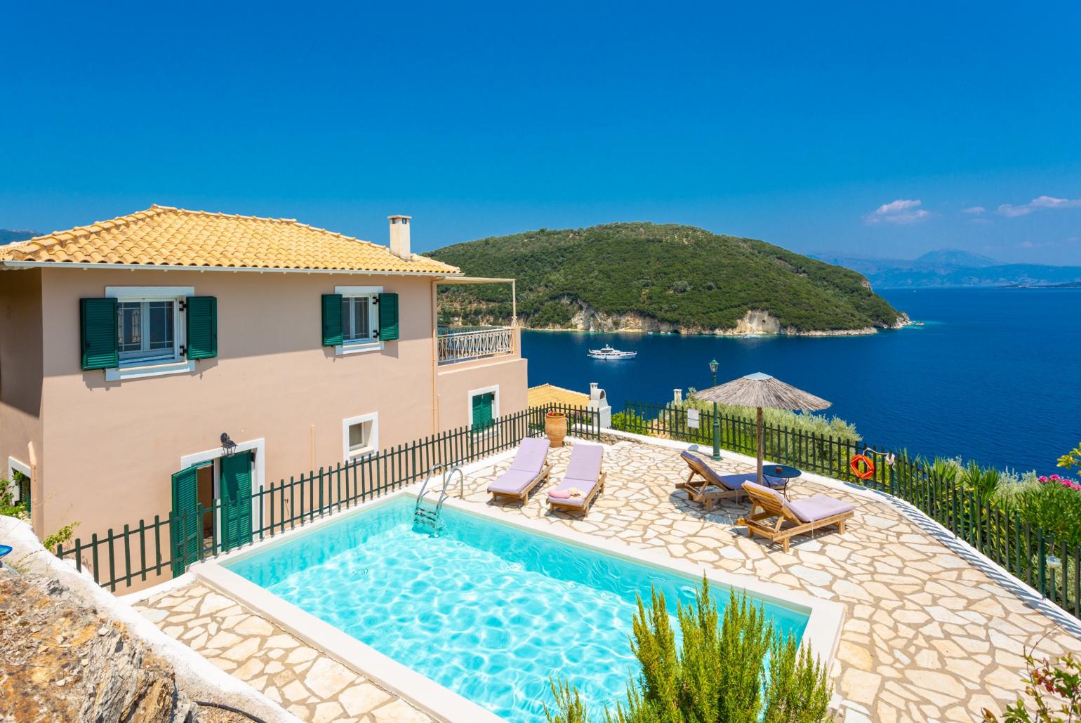 ,Beautiful villa with private pool and terrace with panoramic sea views