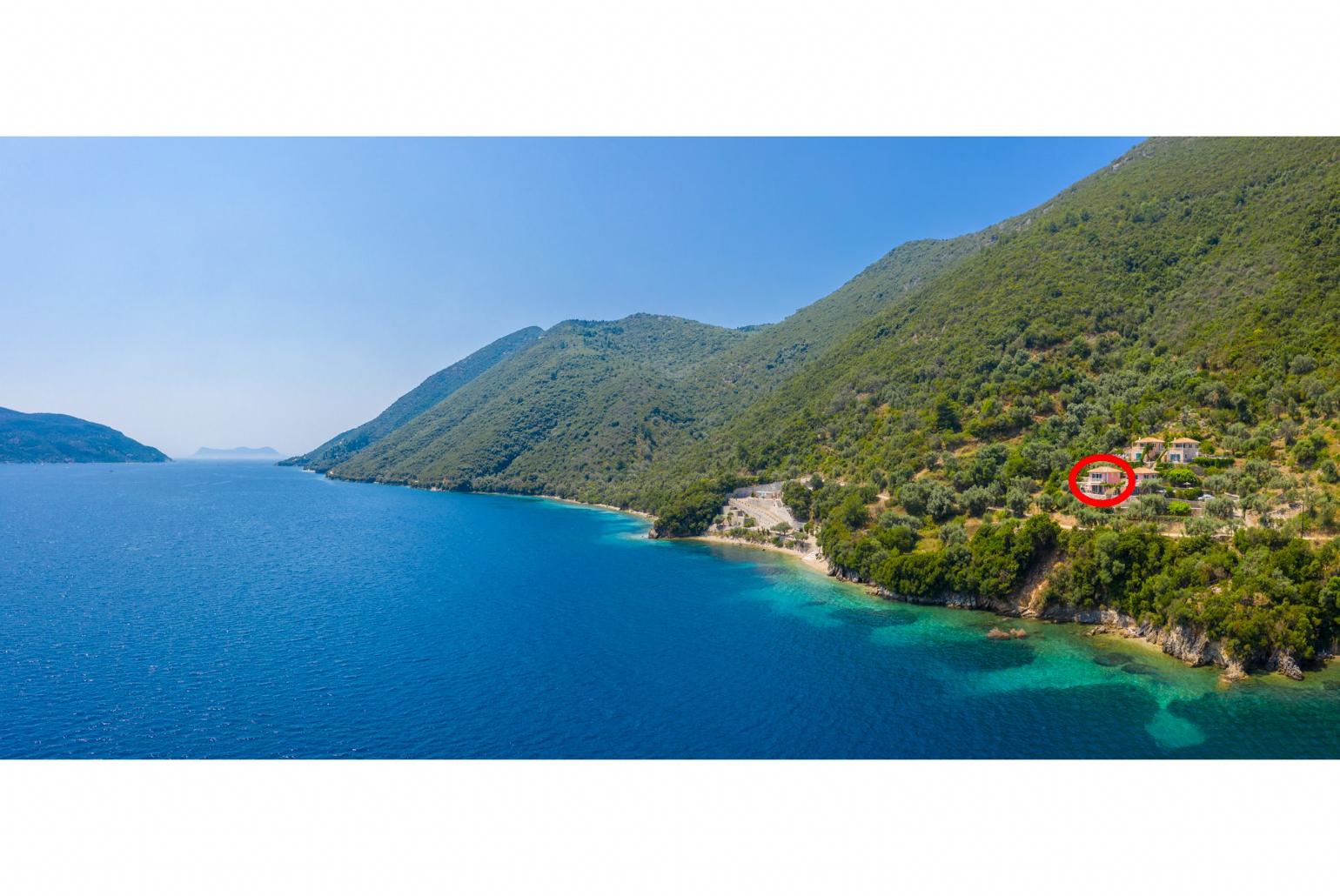 Aerial view showing location of Villa Thalassa