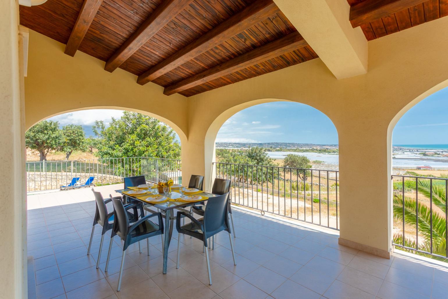 Sheltered terrace area with panoramic sea views