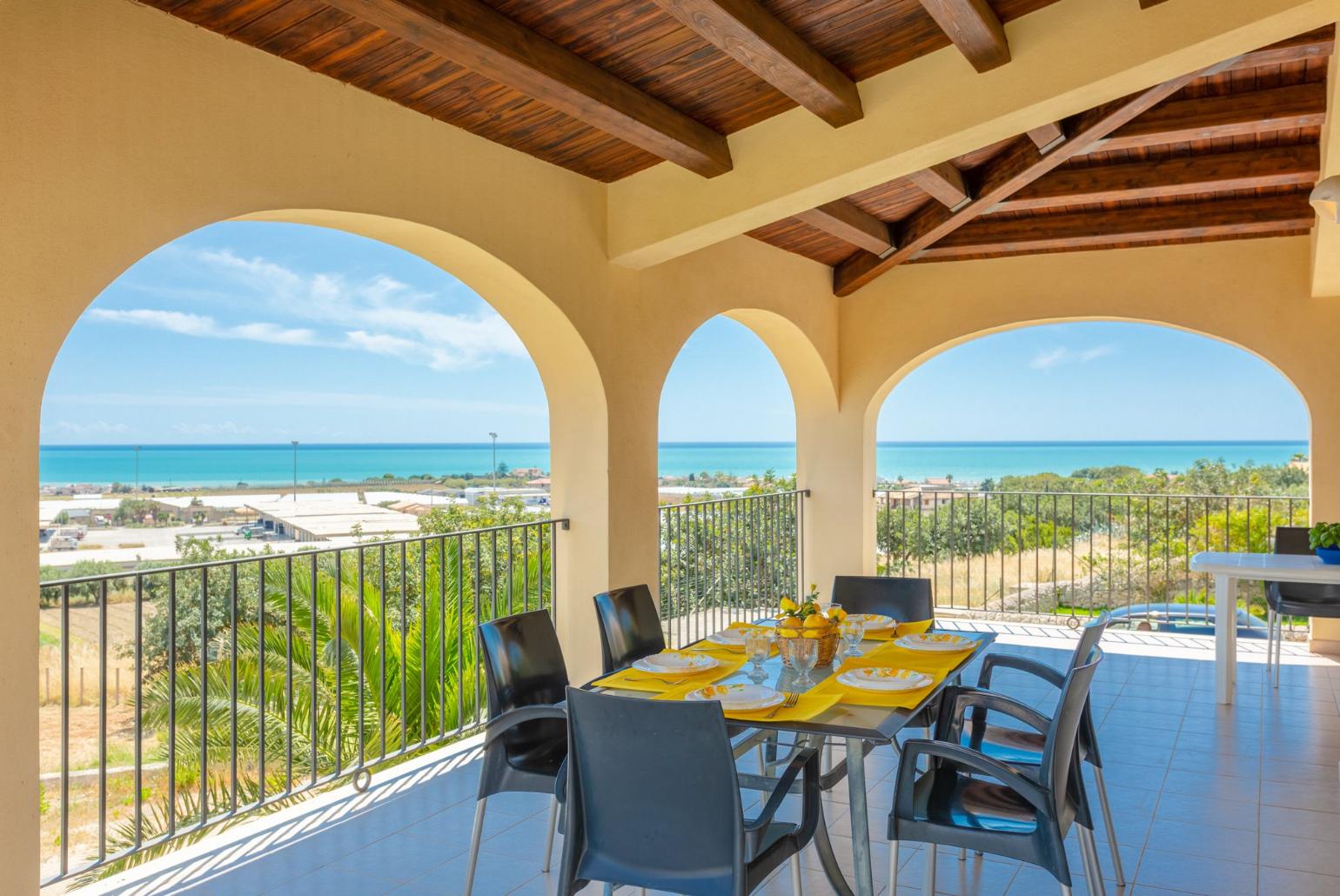 Sheltered terrace area with panoramic sea views