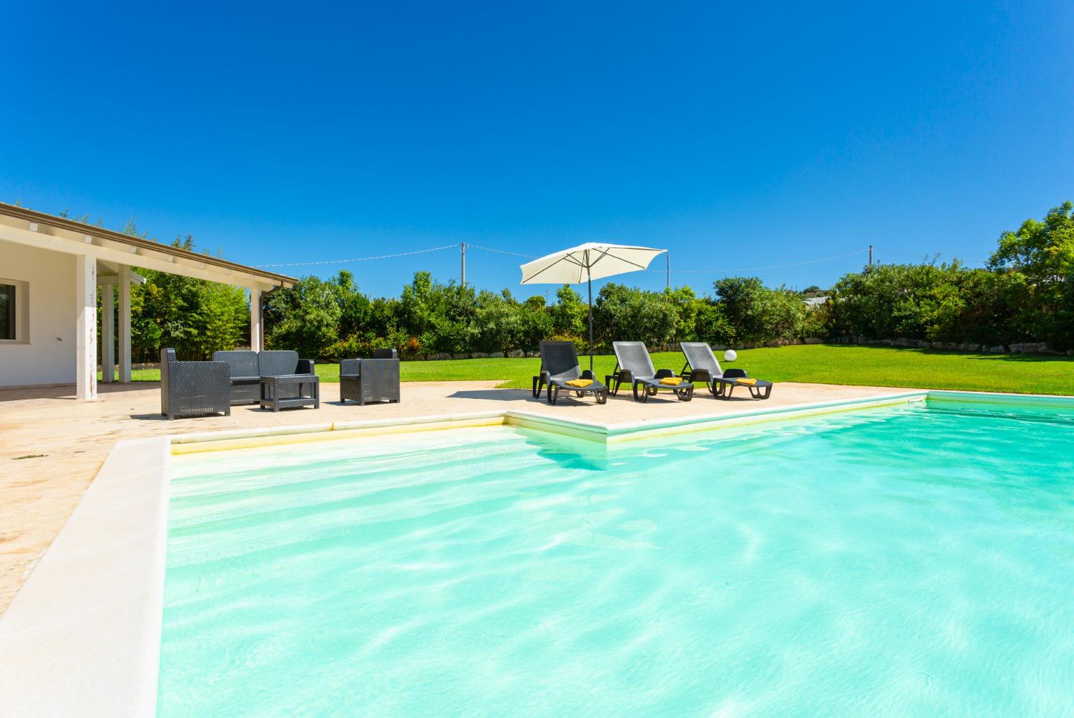 Private pool, terrace, and large lawn