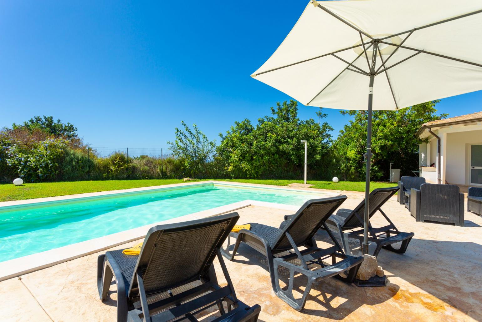 Private pool, terrace, and large lawn