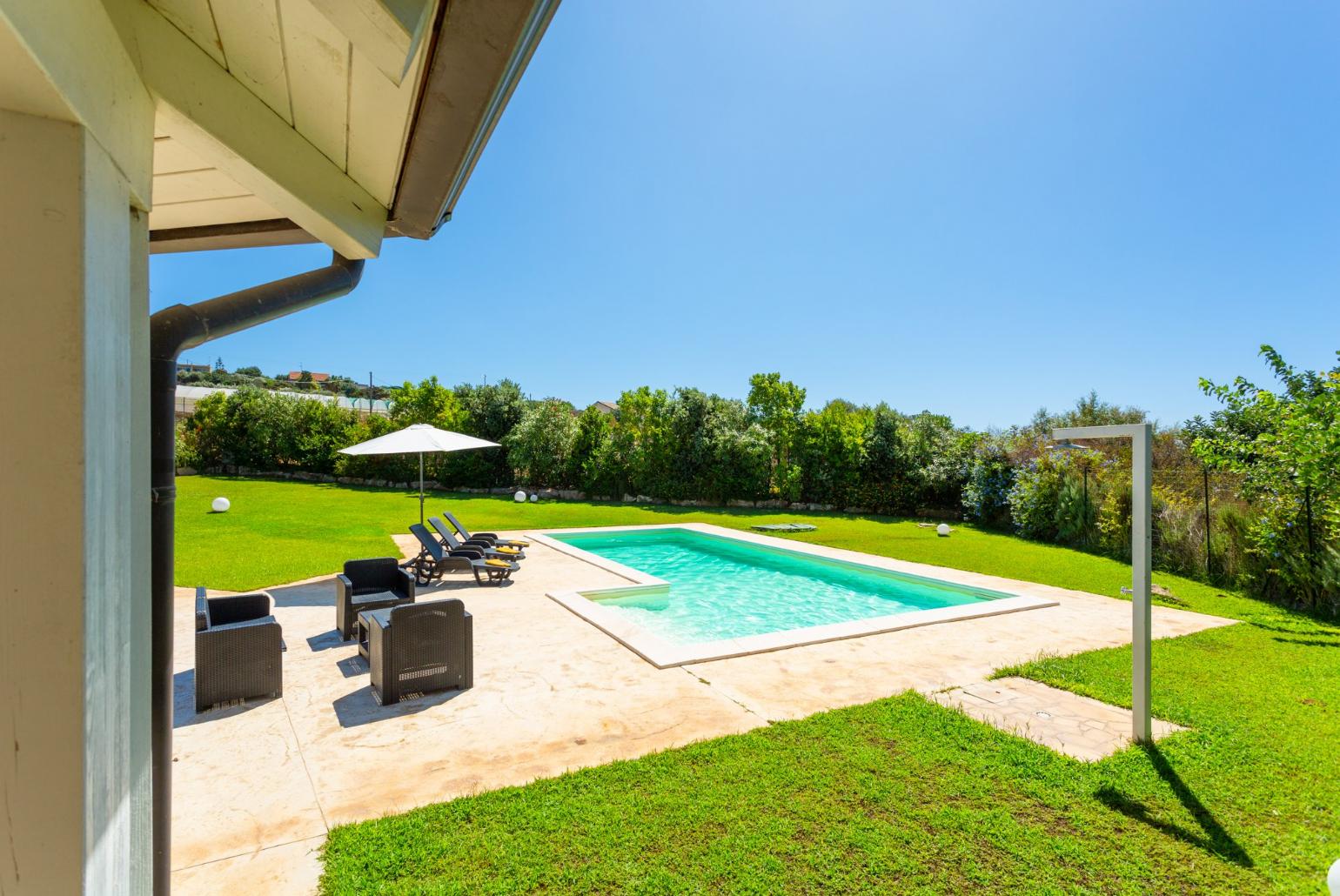 Private pool, terrace, and large lawn