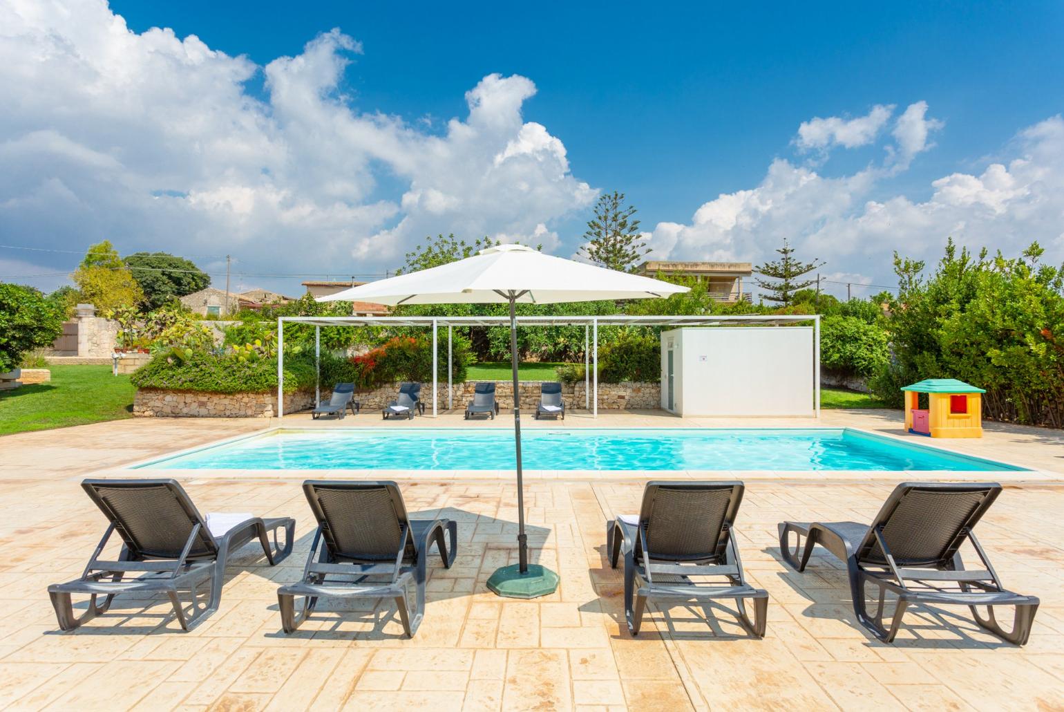 Private pool, terrace, and garden