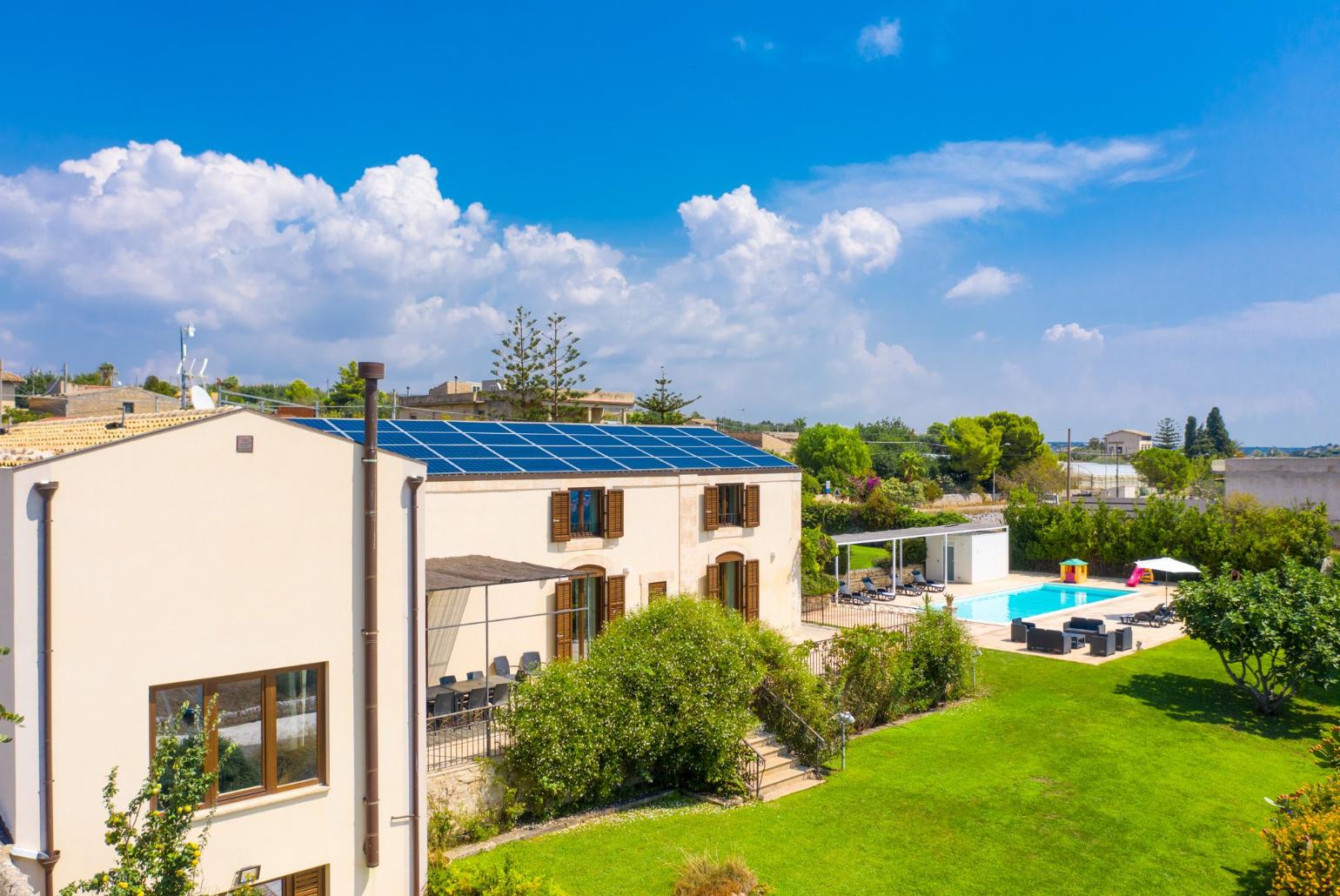 Aerial view of Villa Palazzola showing garden area