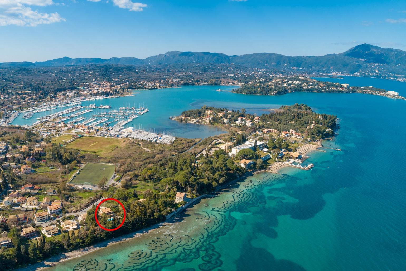 Aerial view showing location of Villa Durrell