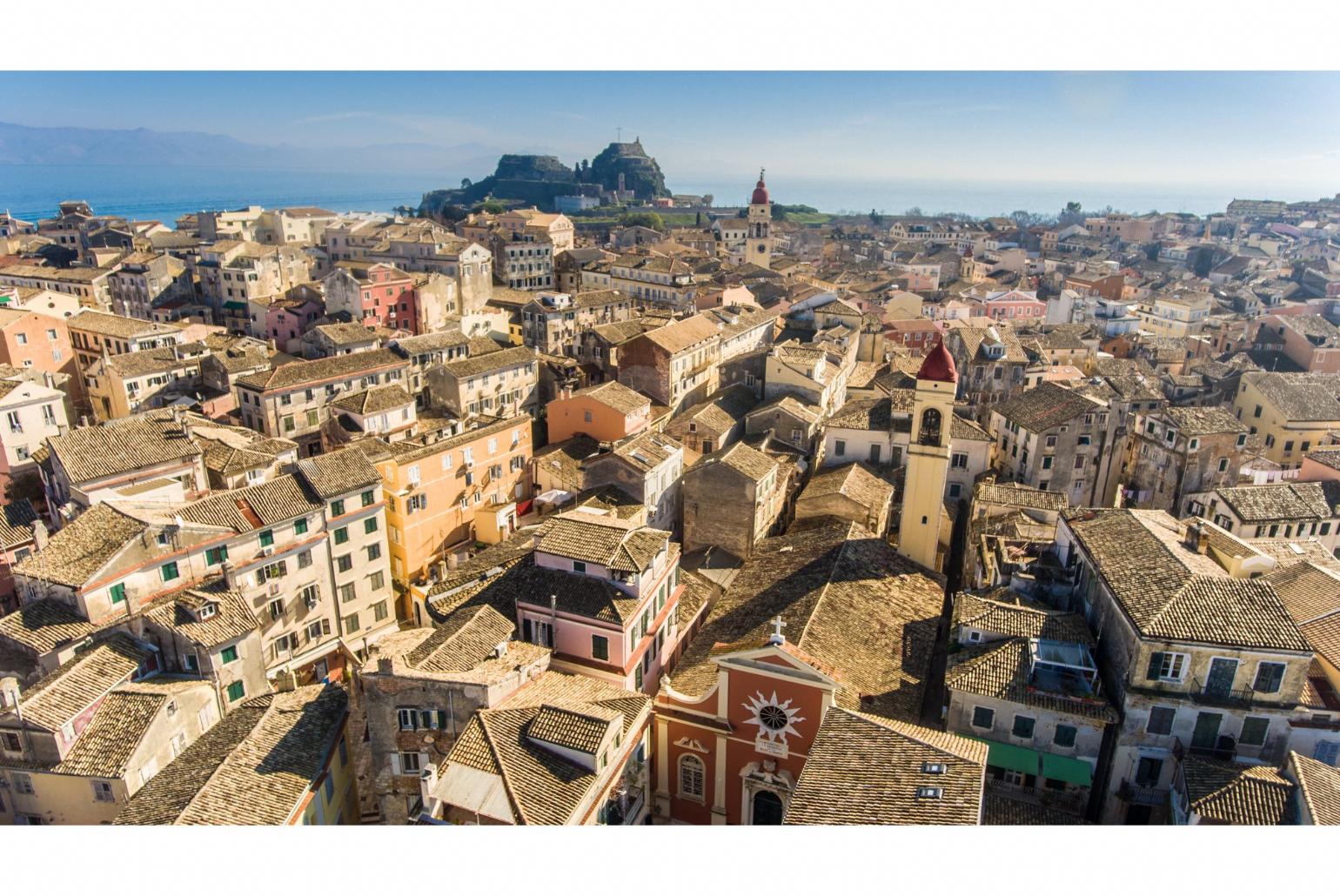 Aerial view of Corfu old town