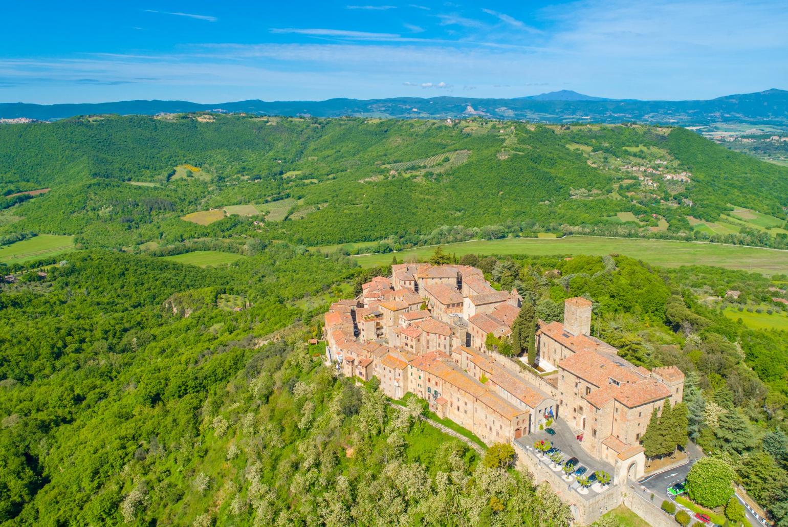 Aerial view of nearby town of Parrano