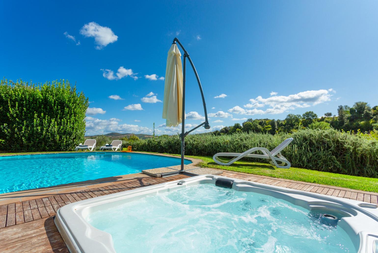 Private pool, jacuzzi, terrace, and garden