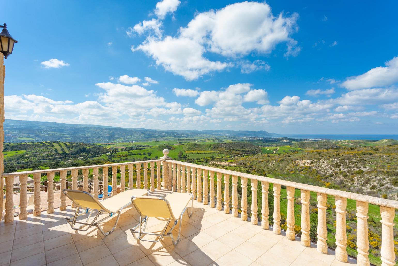 Upper terrace area with panoramic views of the sea and countryside