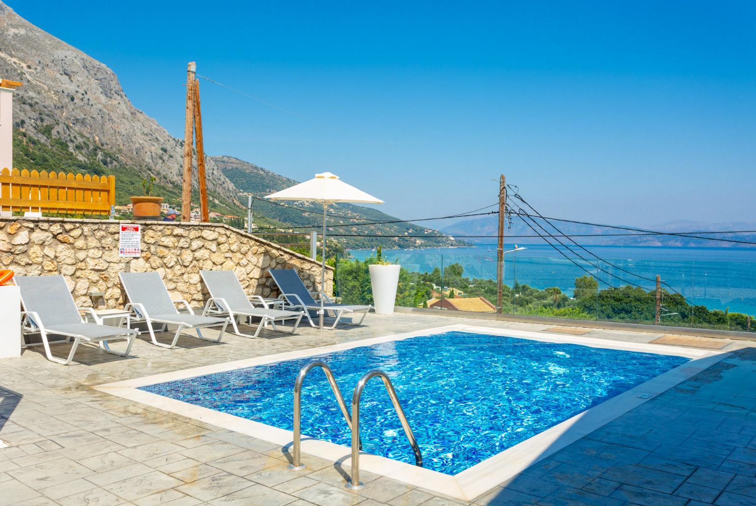 Private pool and terrace with panoramic sea views