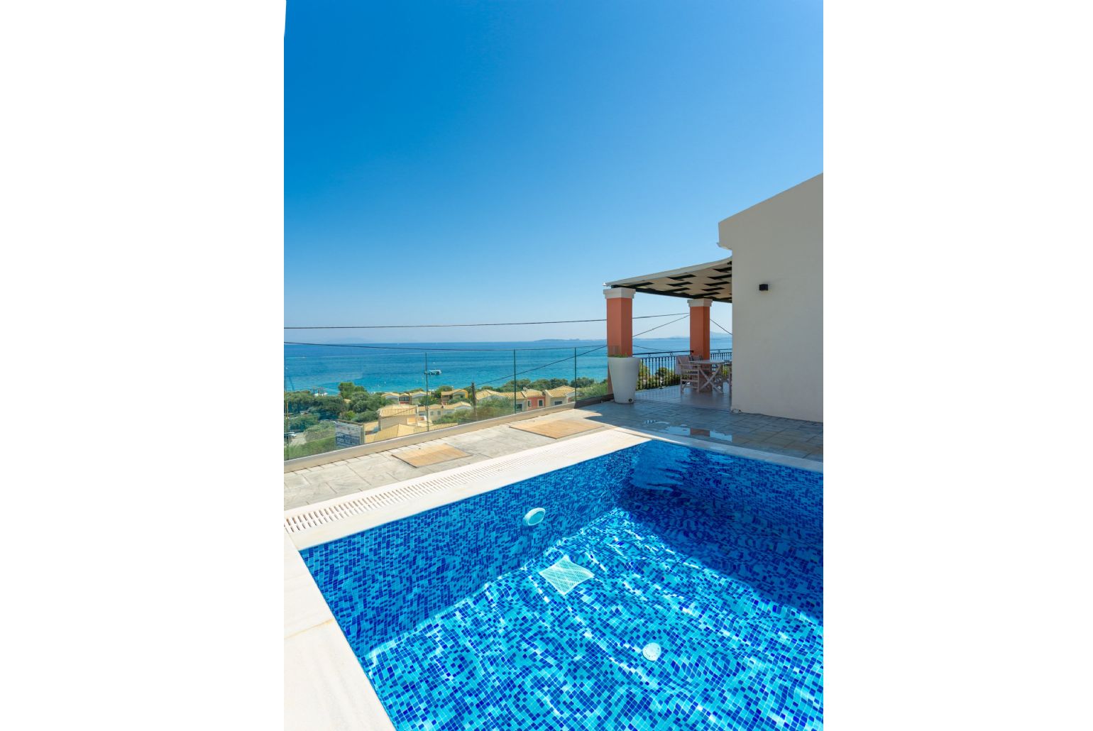 Private pool and terrace with panoramic sea views