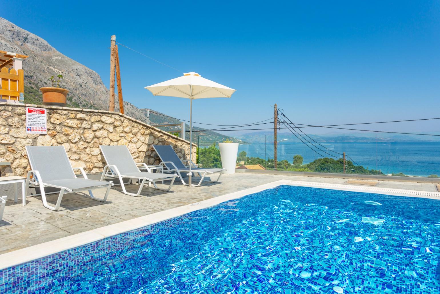 Private pool and terrace with panoramic sea views