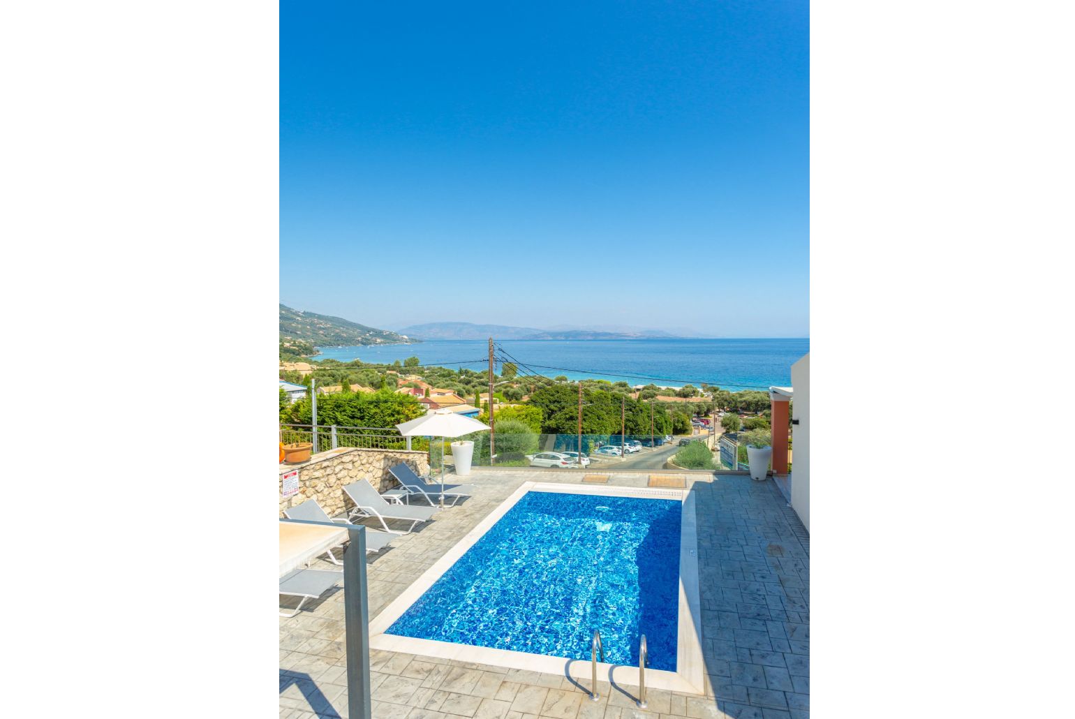 Private pool and terrace with panoramic sea views