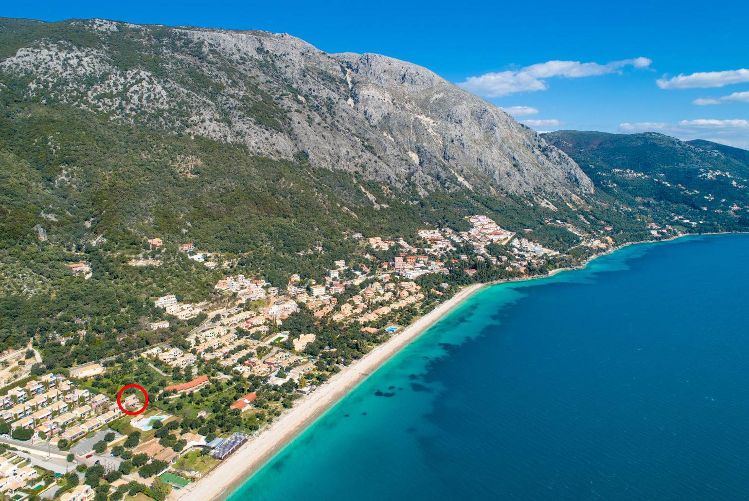 Aerial view showing location of Villa Thalassaki