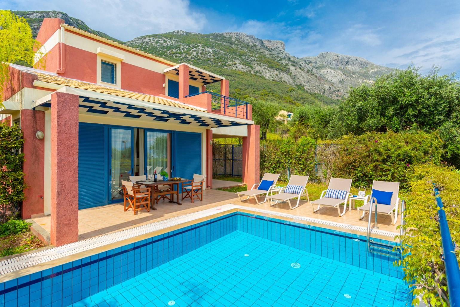 ,Beautiful villa with private pool and terrace with sea and mountain views