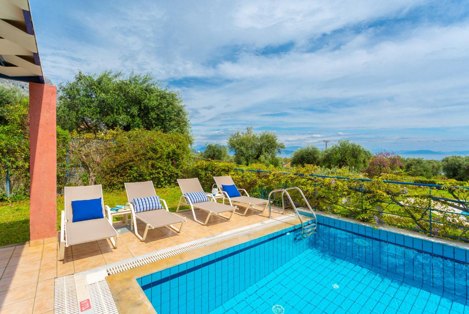 Private pool and terrace with sea views