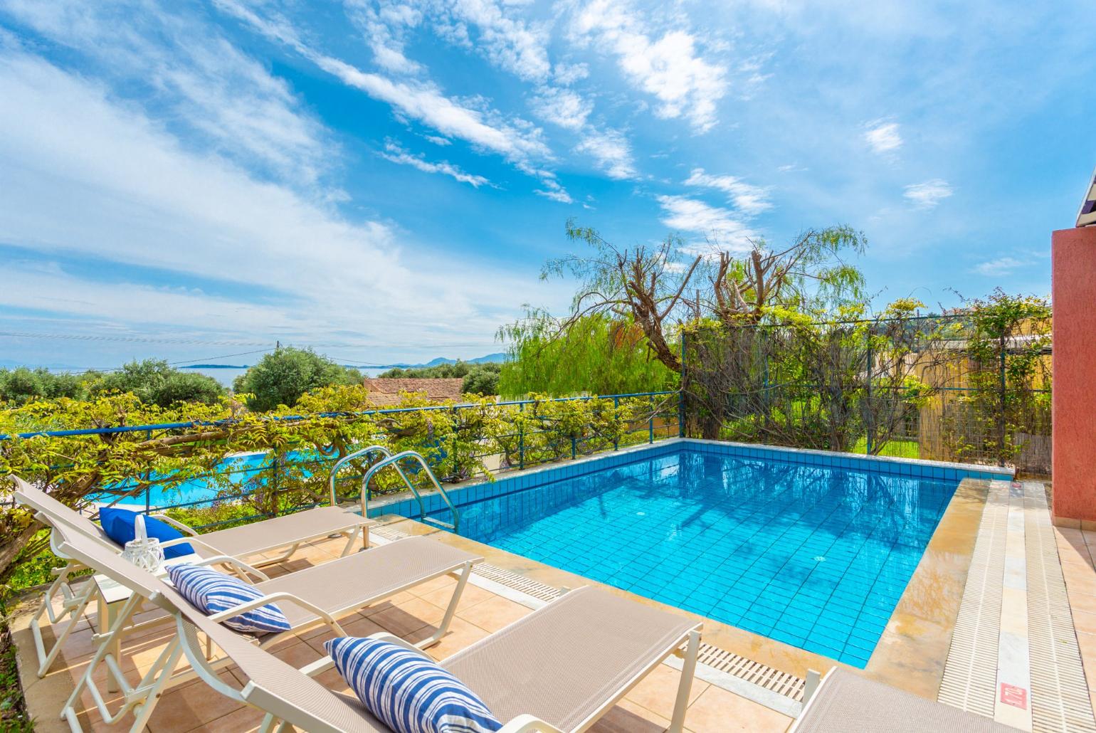 Private pool and terrace with sea views