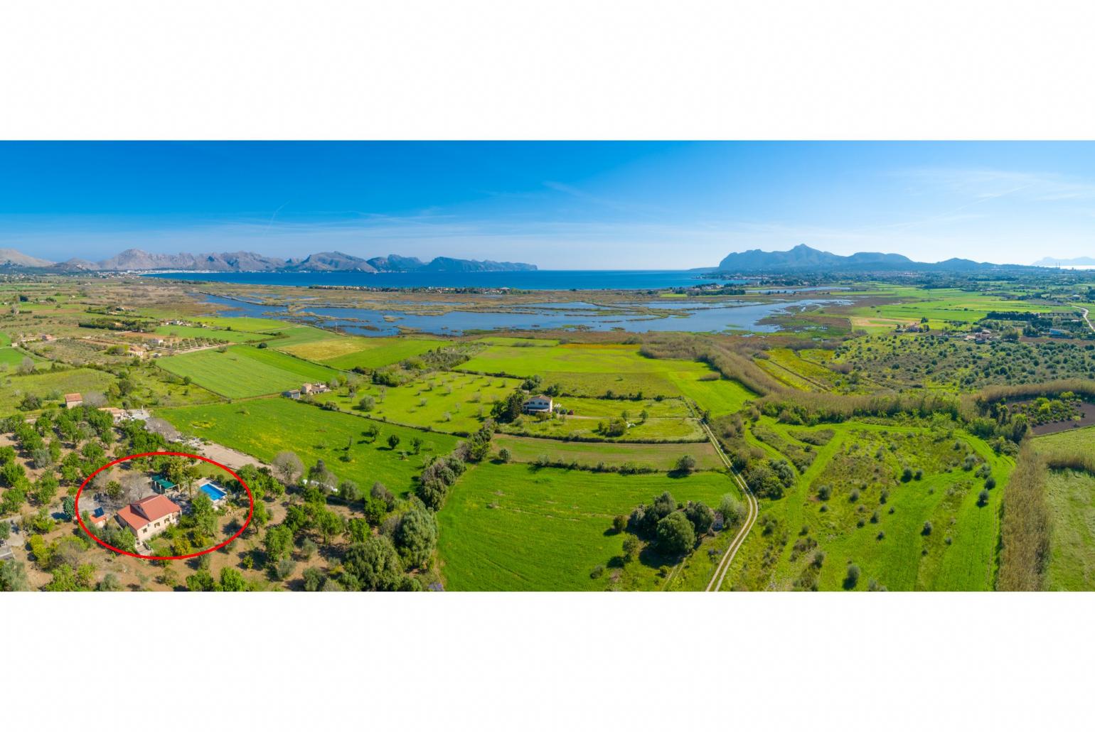 Aerial view showing location of Villa Toni Corro 