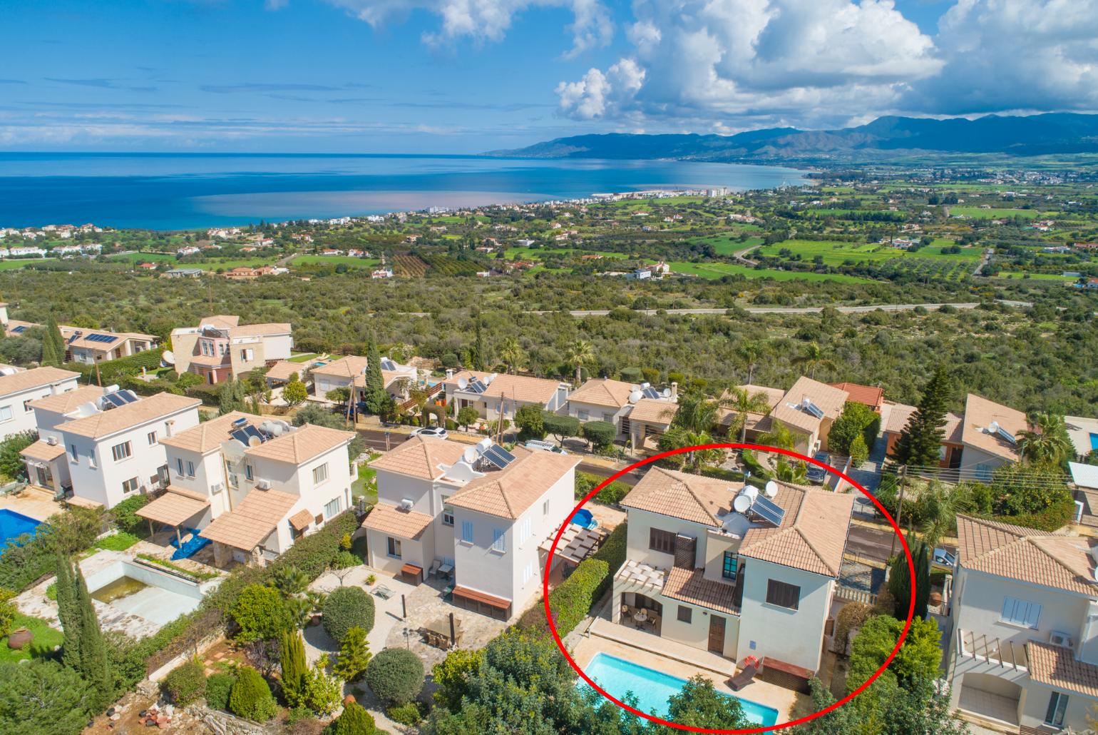 Aerial view showing location of Villa Evelina