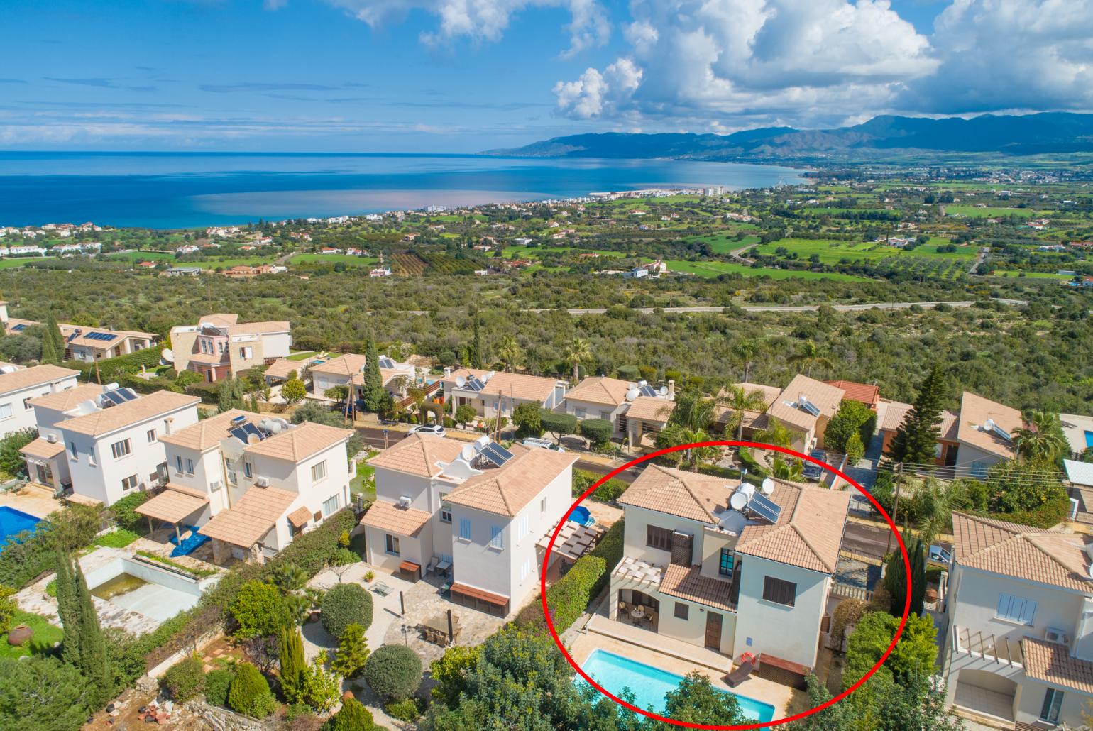 Aerial view showing location of Villa Evelina