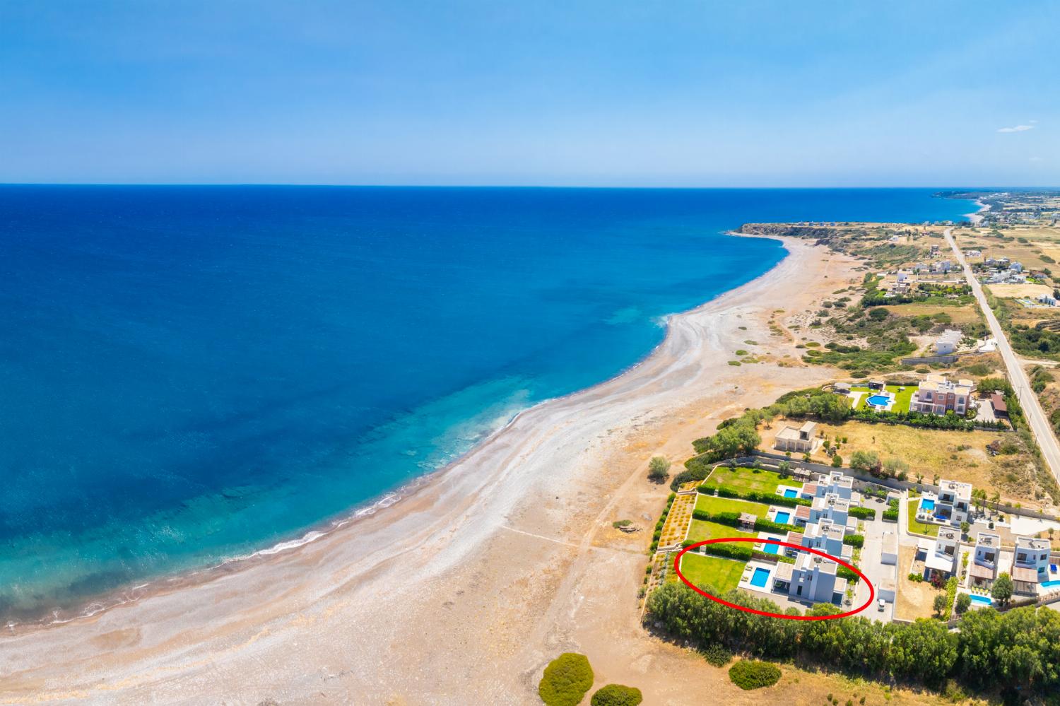 Aerial view showing location of villa
