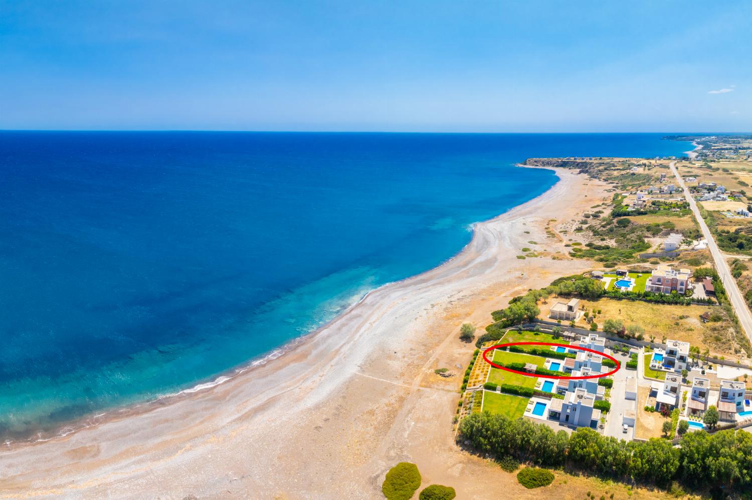 Aerial view showing location of villa