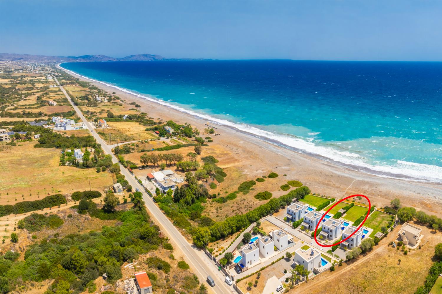 Aerial view showing location of villa