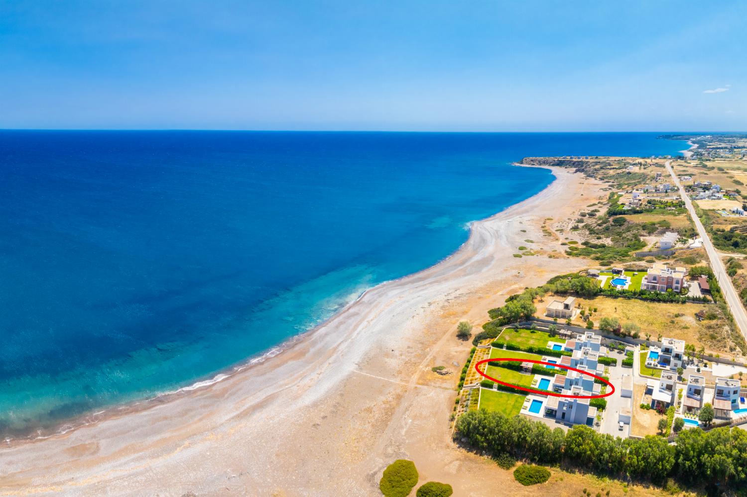 Aerial view showing location of villa