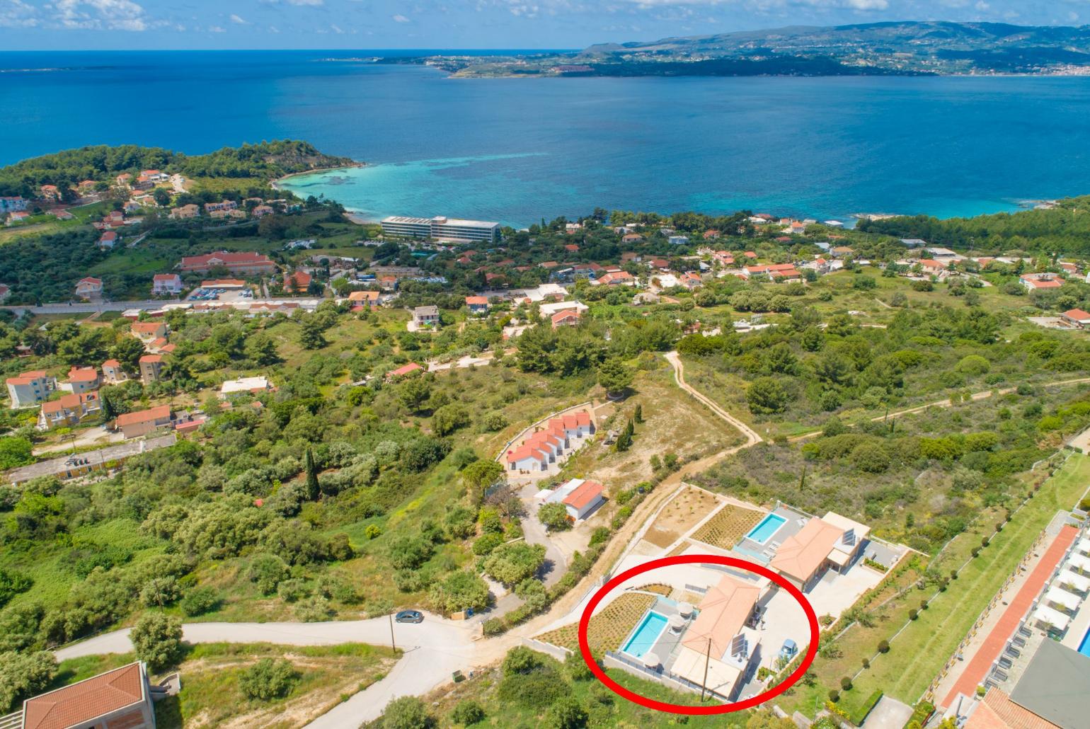 Aerial view showing location of Villa Lassi Illios