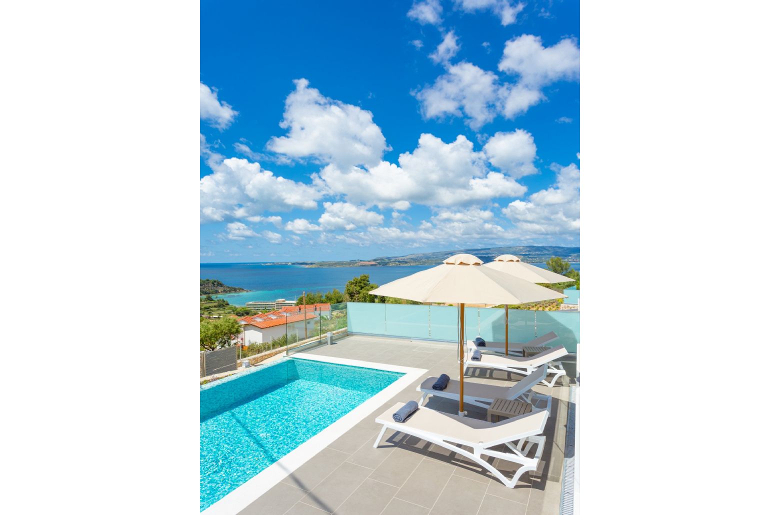 Private pool and terrace with panoramic sea views