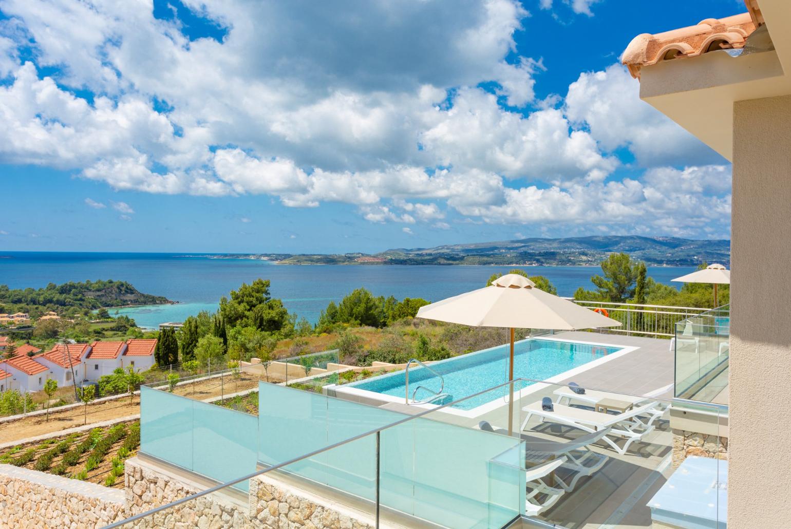 Private infinity pool and terrace with panoramic sea views