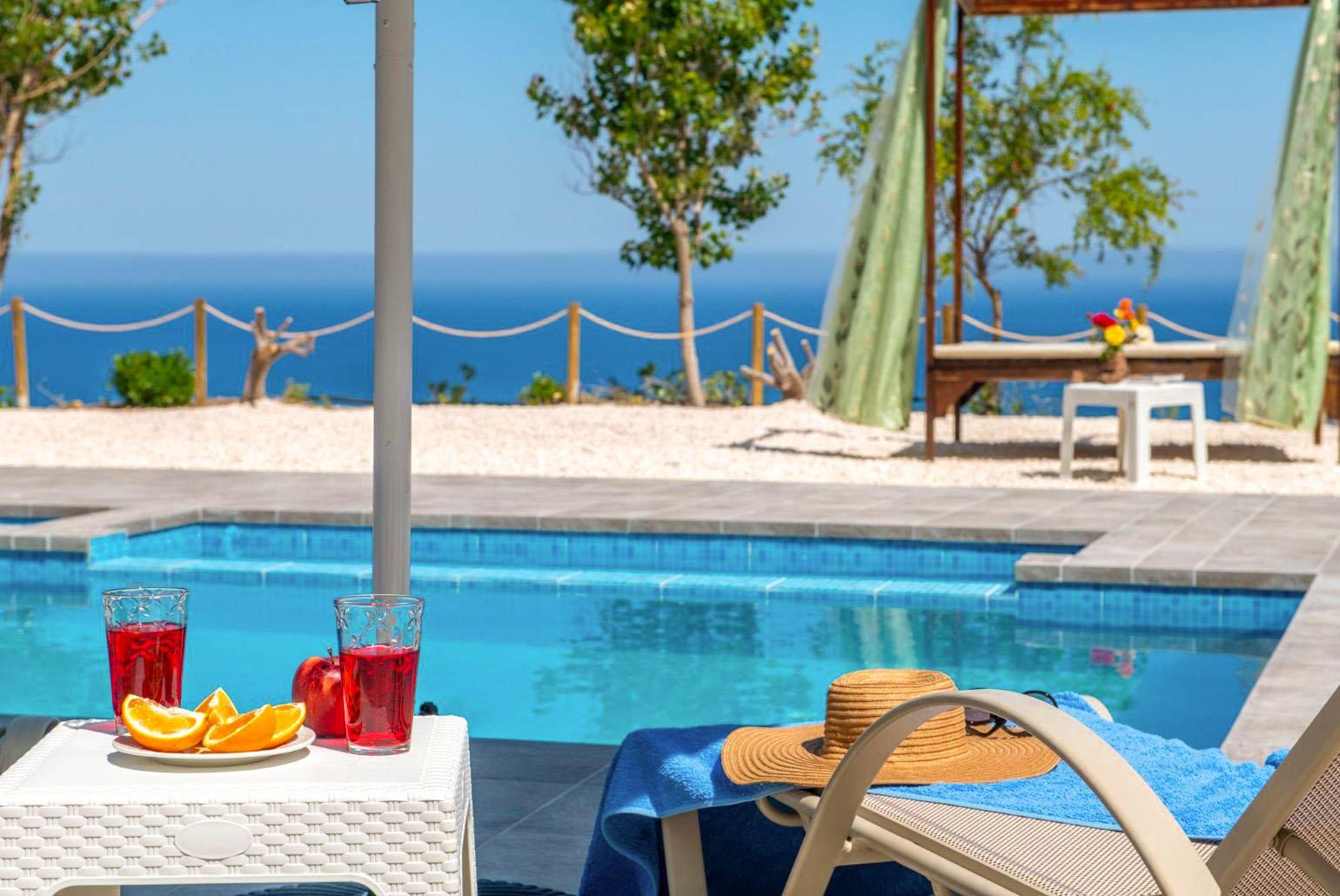 Private pool and terrace with panoramic sea views