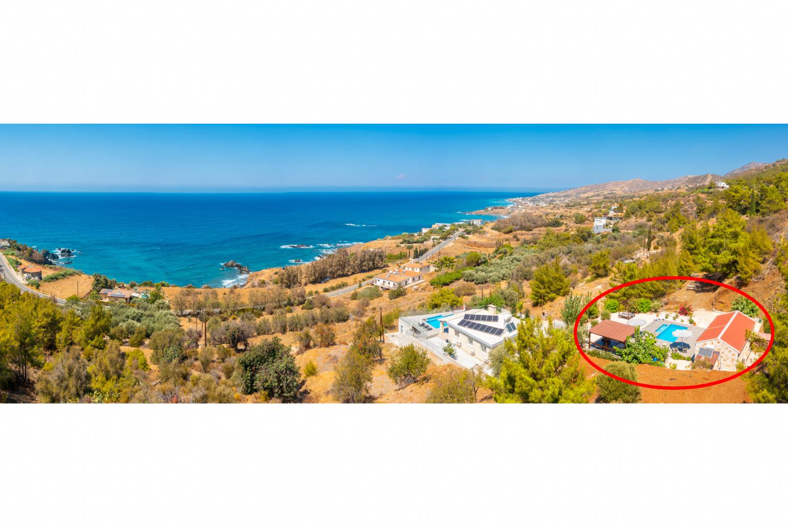 Aerial view showing location of Villa Paradiso Sunset