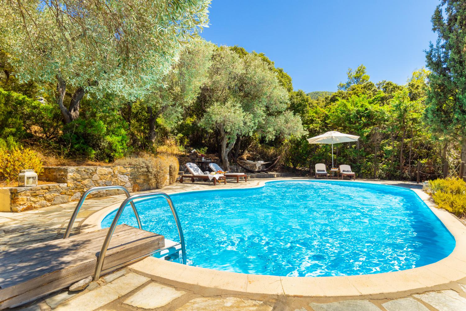 Private pool, terrace, and garden with sea views